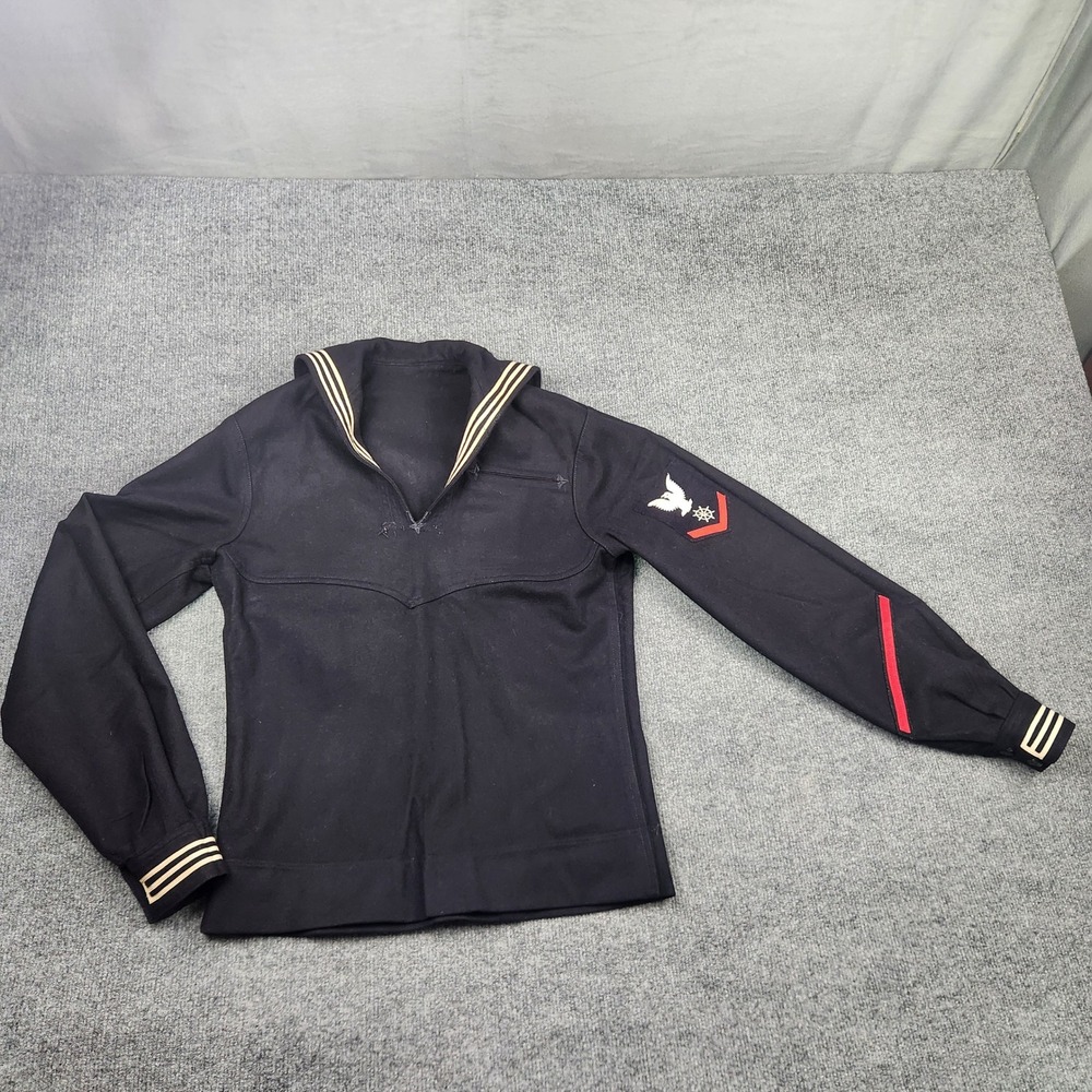 Vintage US Navy Wool Sailor Jumper Black Crackerjack Uniform Men Small 37 Chest